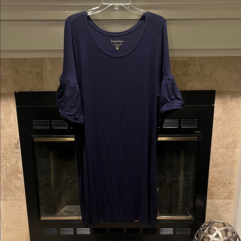 Lilly Pulitzer Deep Blue Midi Dress with Ruffled Sleeves